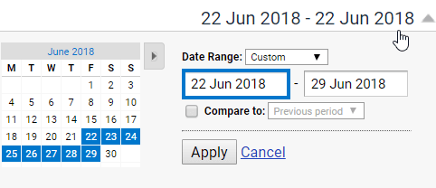 analytics date settings