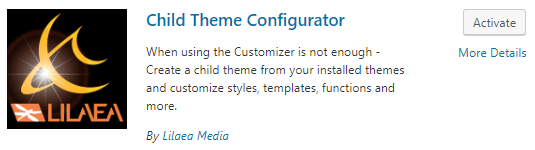 child theme configurator plugin