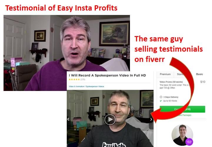 easy insta profits false testimonial example