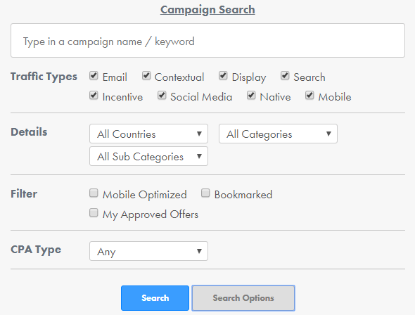maxbounty search options