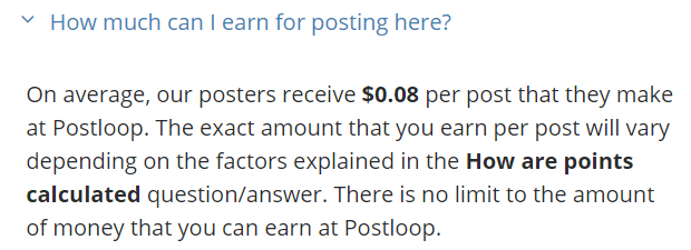 average earnings on postloop
