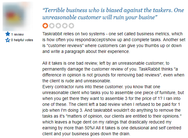 complaint about taskrabbit review system