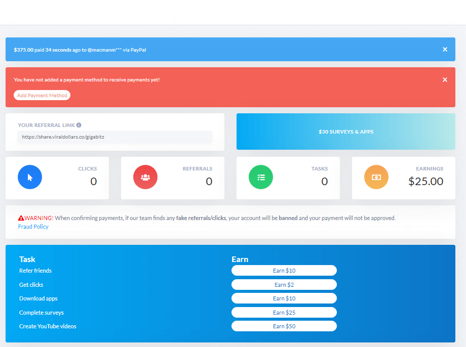 viral pay member dashboard