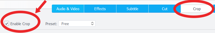 enable crop function in videoproc