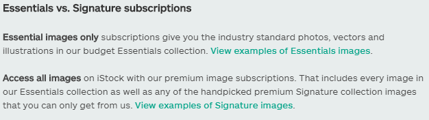essential vs signature subscription on istock