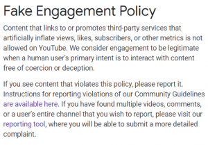 youtube fake engagement policy