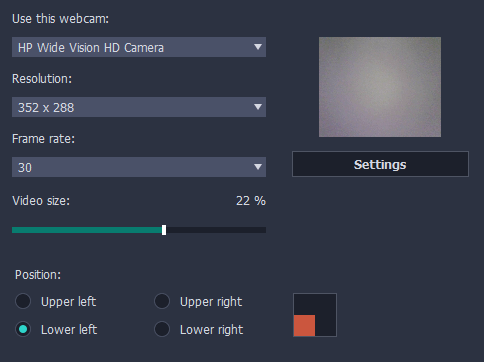 additonal movavi webcam settings