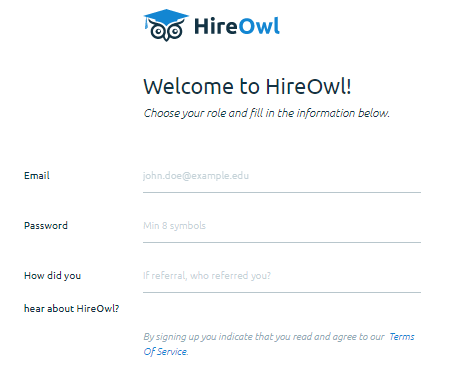 hireowl student sign up page