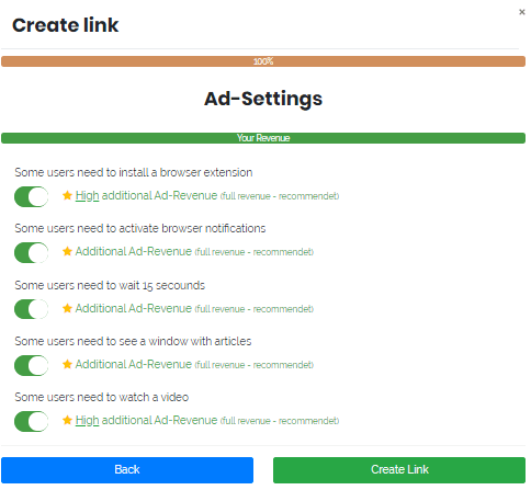 linkvertise redirect settings